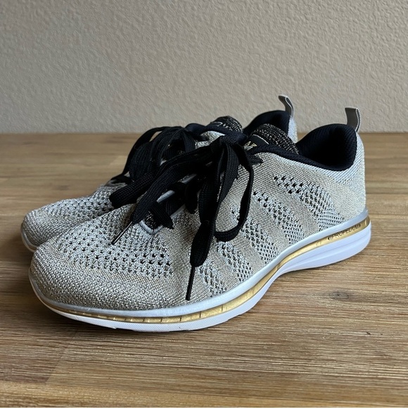 APL Techloom Pro Sneakers Size 9.5 Gold Silver Metallic Lace Up Running Shoes - Picture 2 of 13